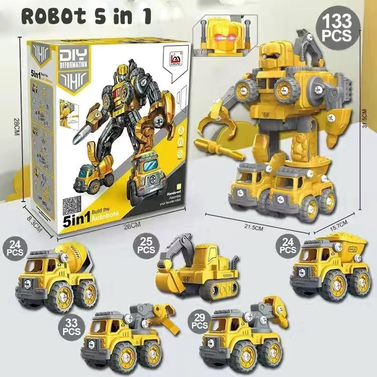 Bộ đồ chơi lắp ghép Robot biến hình,xe tải xe công trình 5in1,cho bé phát triển toàn diện.