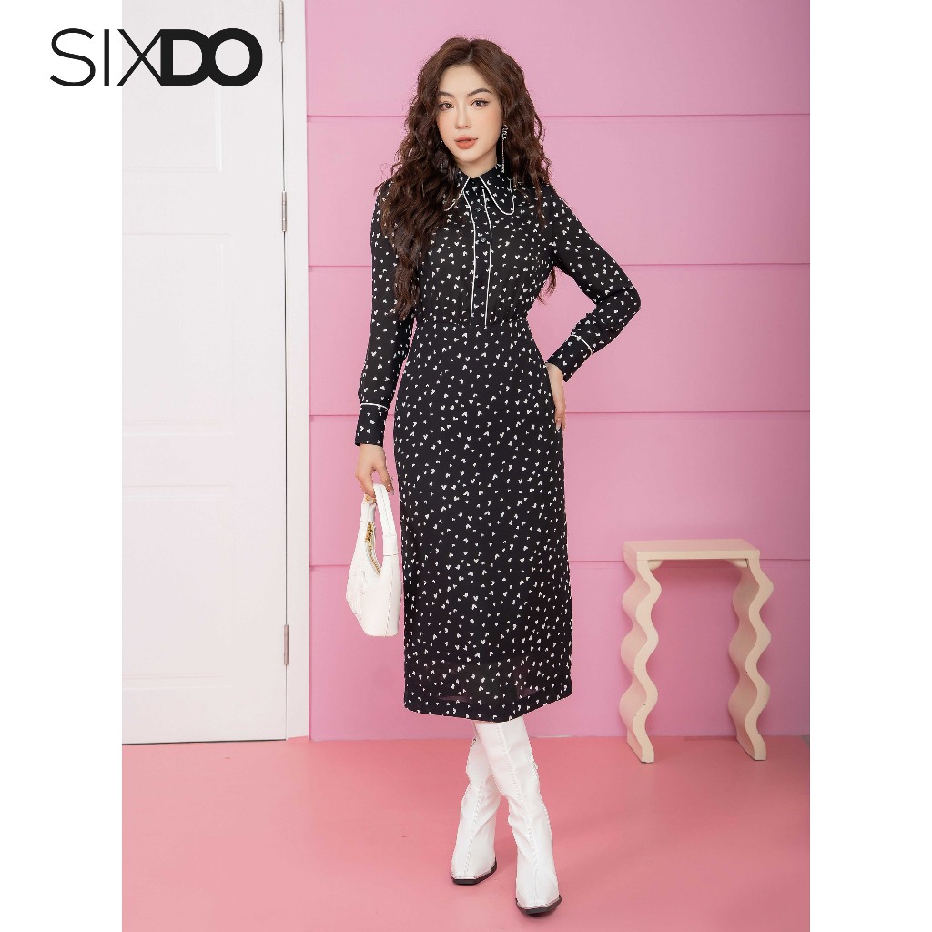 Đầm chiffon họa tiết tim SIXDO Midi Chiffon Dress