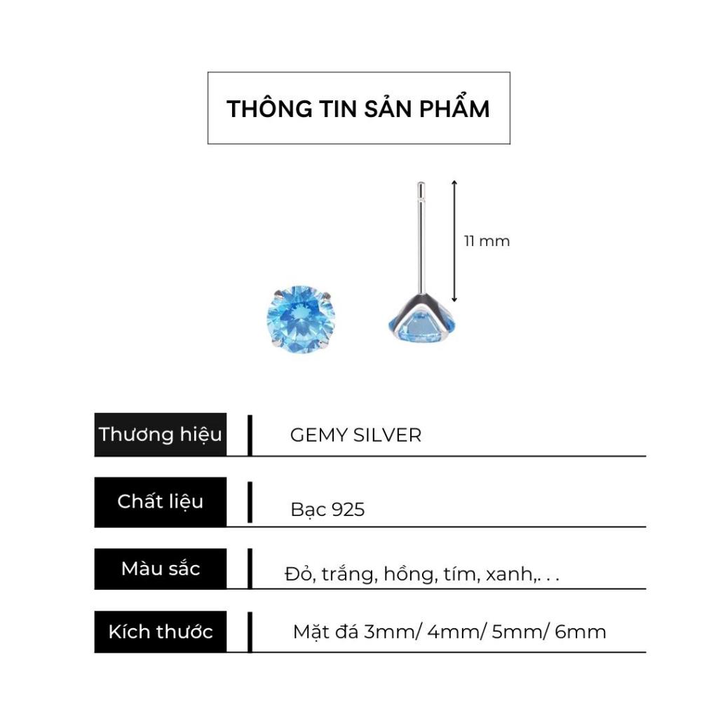Khuyên tai nam nữ bạc 925 ổ đá nhiều màu sinh thần Birthstone dành cho 12 tháng sinh (1 chiếc) | GEMY SILVER KN110