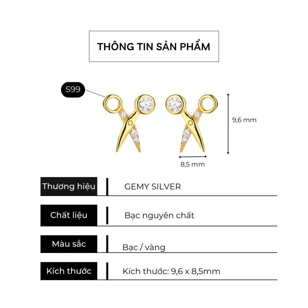 Khuyên tai nam bạc 925 chuôi thẳng Barber unisex hình cái kéo màu bạc mạ vàng (1 chiếc) | GEMY SILVER KN106