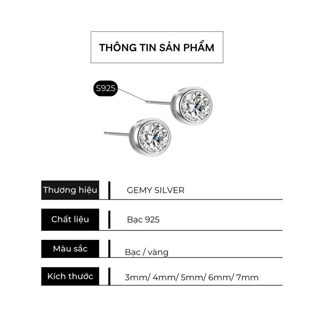 Khuyên tai nam bạc 925 mạ vàng thanh thẳng dáng ổ đá tròn nhiều size (1 chiếc) | GEMY SILVER KN102