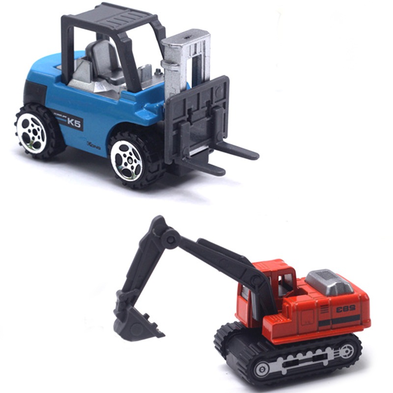 Set 6 Mô Hình Ô Tô Kim Loại Hợp Kim Công Trường - Tỷ Lệ 1:64, Có Thể Nâng Hạ, Có Khớp Chuyển Động