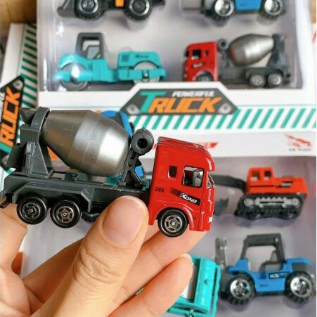 Set 6 Mô Hình Ô Tô Kim Loại Hợp Kim Công Trường - Tỷ Lệ 1:64, Có Thể Nâng Hạ, Có Khớp Chuyển Động