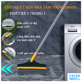 Chổi Chà Sàn, Cây Gạt Nước Nhà Tắm Đầu Cọ Xoay 120 Độ Quét Sạch Cặn Bẩn, Chổi Chà Sàn 2 Trong 1