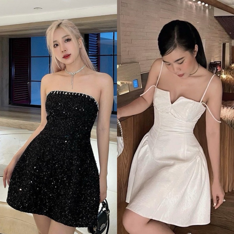 LINDA DRESS - Váy Mini Ren Đen Kèm Dây Thắt Lưng Thanh Lịch