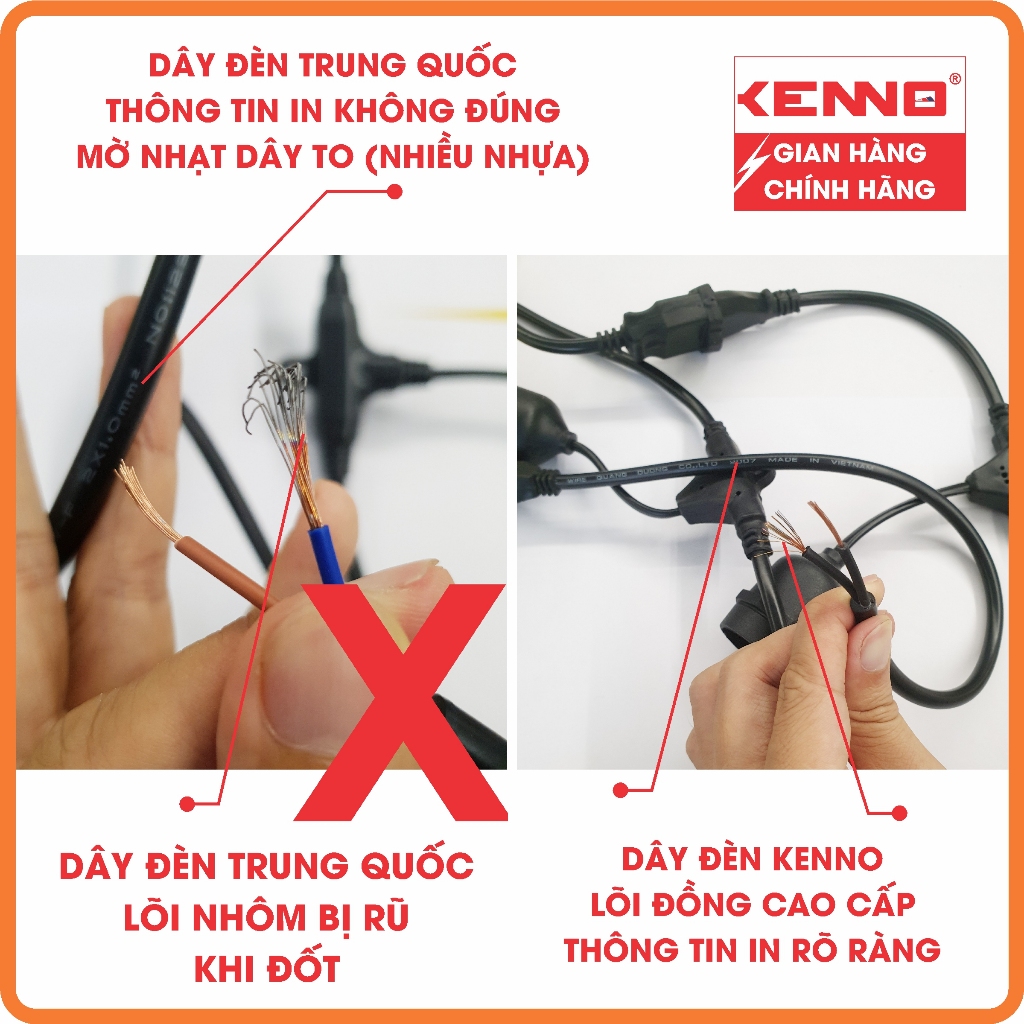 Dây đui đèn E27 kín nước, ngoài trời KENNO trang trí, LÕI ĐỒNG 100% quán cafe, trà sữa, gia đình