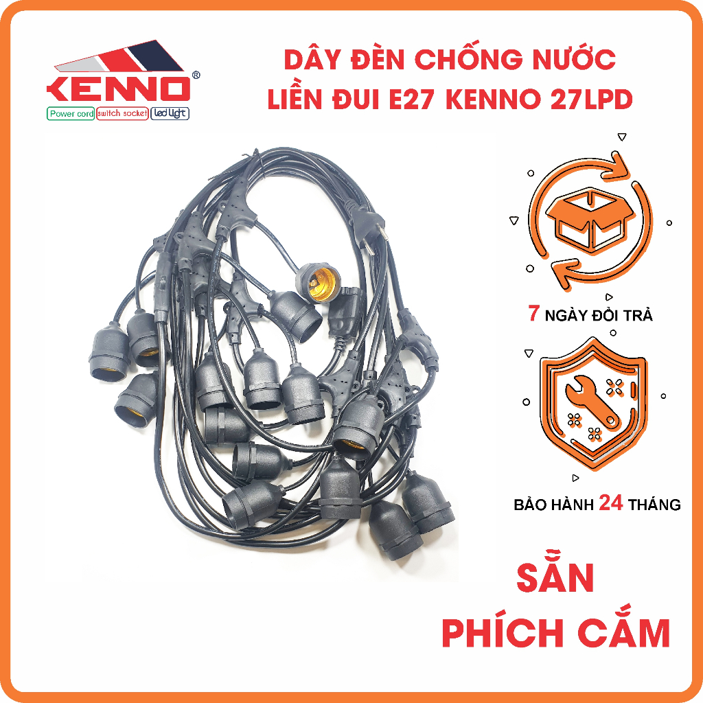 Dây đui đèn E27 kín nước, ngoài trời KENNO trang trí, LÕI ĐỒNG 100% quán cafe, trà sữa, gia đình