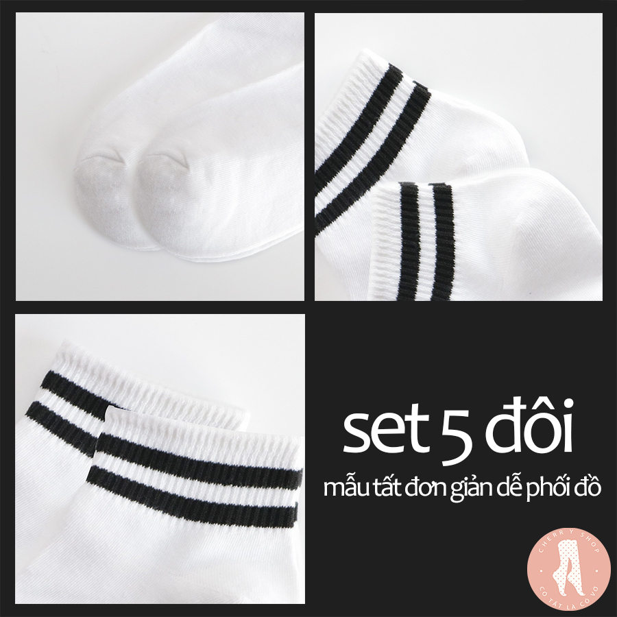 Tất vớ nam nữ cổ ngắn set 5 đôi trắng hoặc đen phong cách bassic - Ekiu Shop