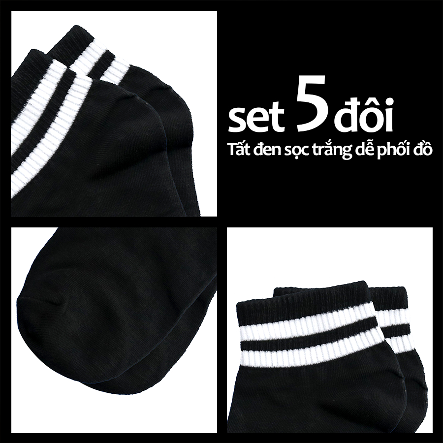 Tất vớ nam nữ cổ ngắn set 5 đôi trắng hoặc đen phong cách bassic - Ekiu Shop