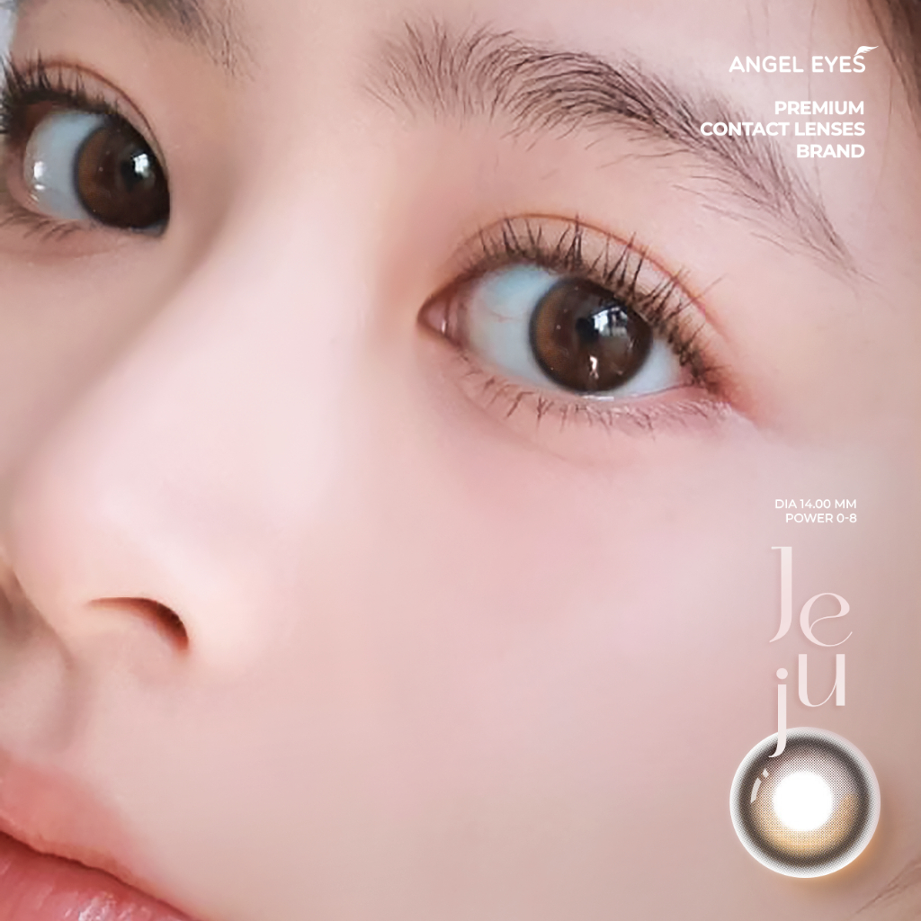 Ảnh Lens nâu có độ cận Angel Eyes JEJU hiệu ứng loang màu mắt ướt, kính áp tròng màu nâu trăng khuyết filter đang thịnh hành 4