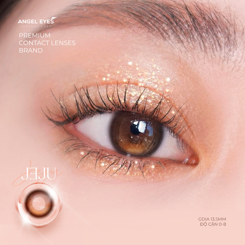 Ảnh Lens nâu có độ cận Angel Eyes JEJU hiệu ứng loang màu mắt ướt, kính áp tròng màu nâu trăng khuyết filter đang thịnh hành 3