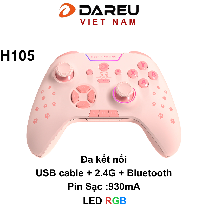 Tay cầm chơi game DAREU H105 - Pin sạc 930mAh (TRIPLE MODE: USB cable+2 ...