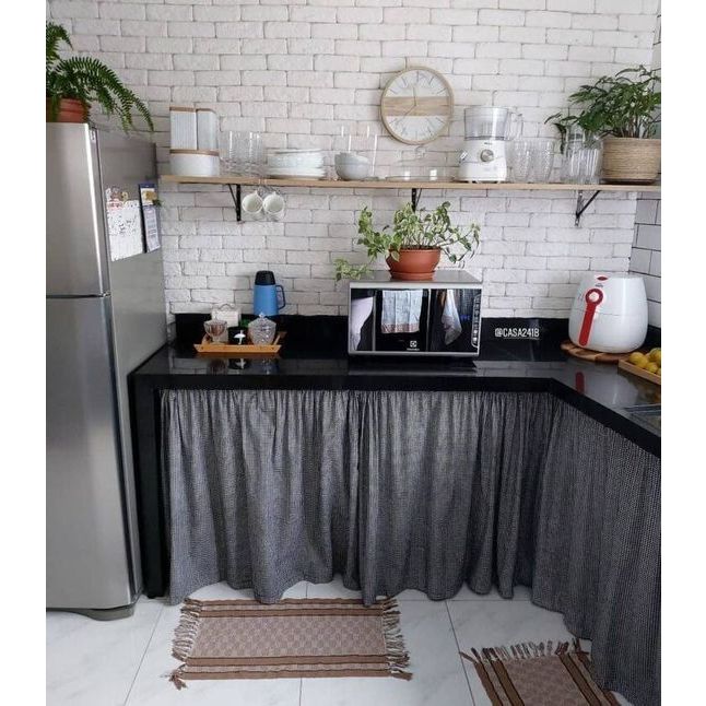 Rèm bếp, rèm che tủ kệ vải thô họa tiết vintage. rèm dán tường phong cách Hàn Quốc
