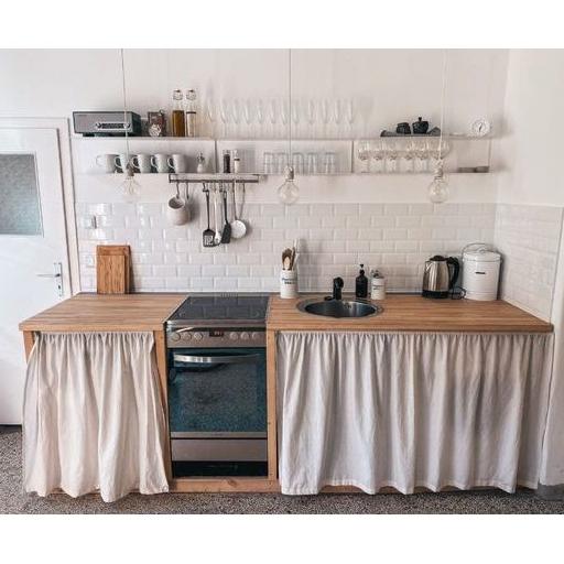 Rèm bếp, rèm che tủ kệ vải thô họa tiết vintage. rèm dán tường phong cách Hàn Quốc