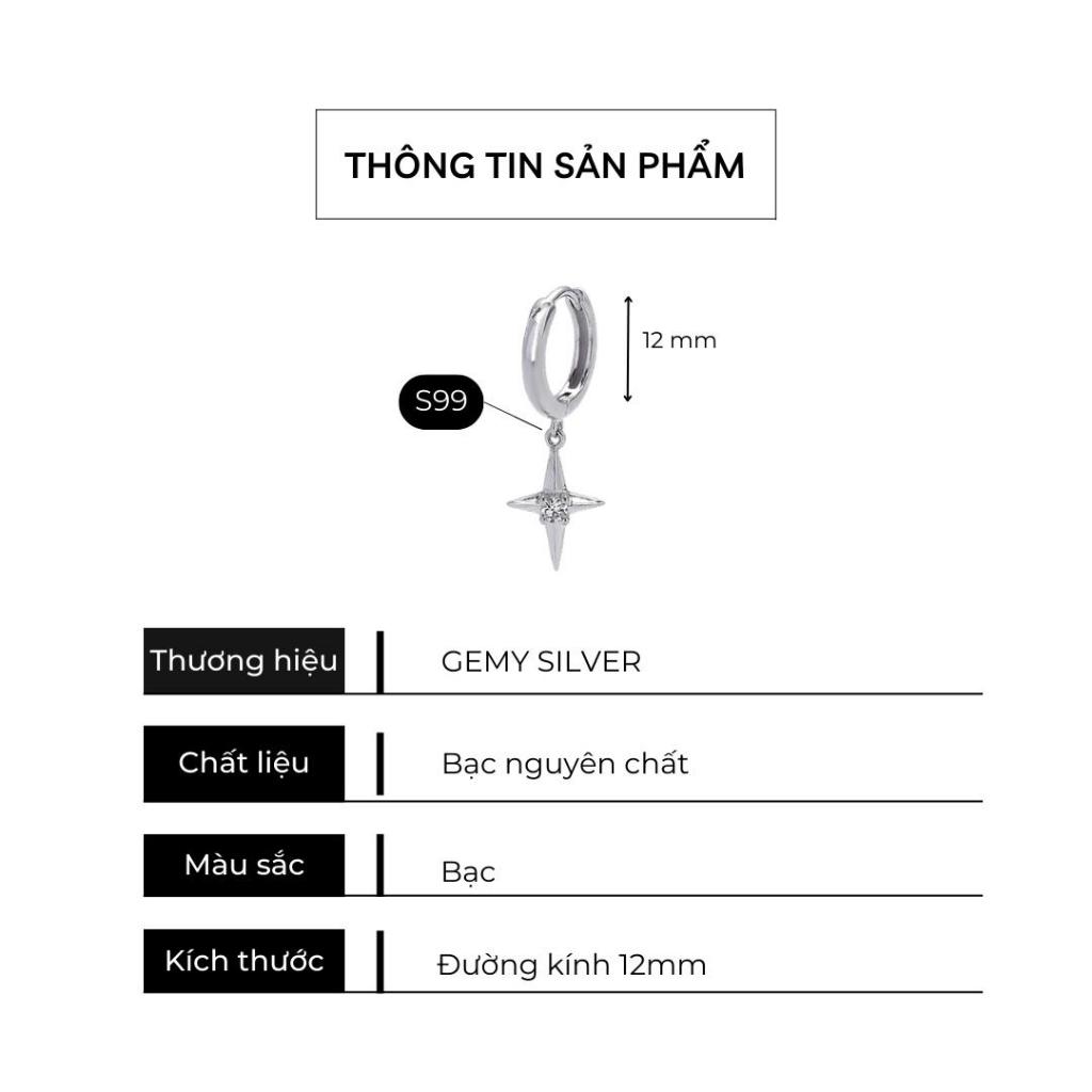 Khuyên tai nam tròn bạc nguyên chất ngôi sao móc mắt xích phong cách unisex Star Light 2 (1 chiếc) | GEMY SILVER KN78