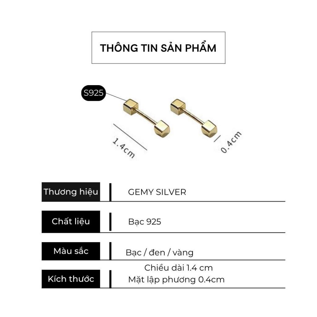 Khuyên tai nam nữ bạc 925 hình vuông lập phương chốt vặn 3 màu unisex (1 chiếc) | GEMY SILVER KN75