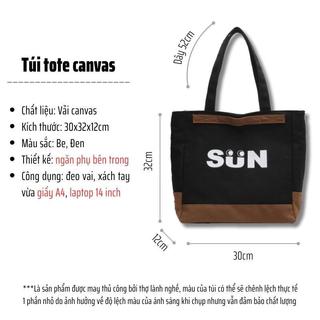 Túi tote đeo vai nữ vải canvas có ngăn phụ phối tay cầm thời trang phong cách ulzzang TT11