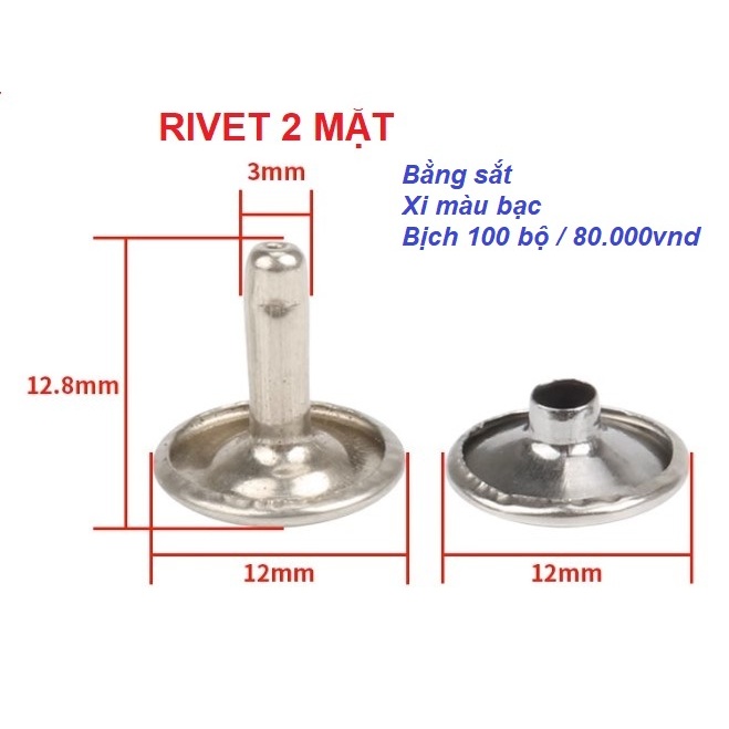 Nút tán rivet Chân cao (đinh tán) 2 mặt Bằng Sắt xi Màu bạc Size ...