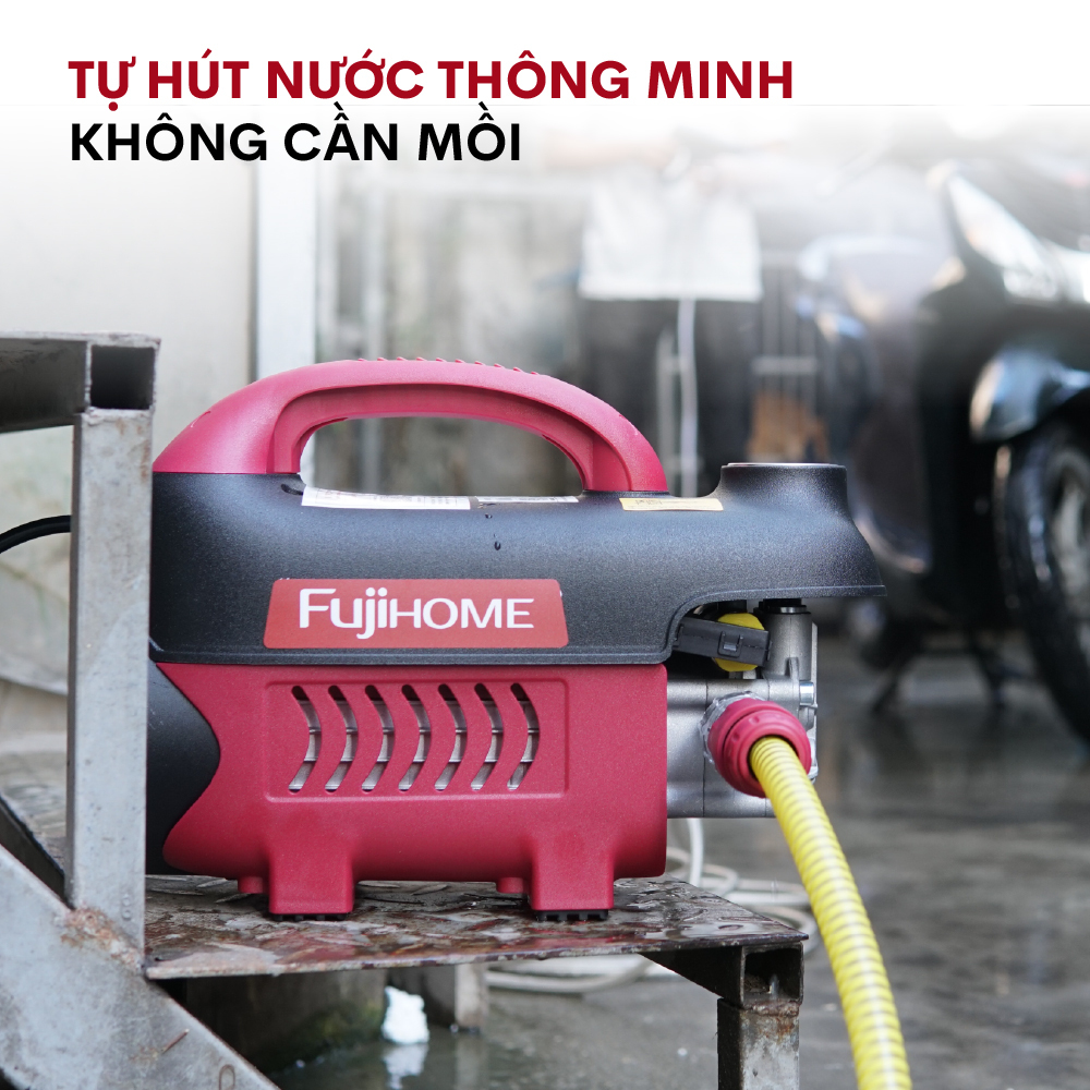 Máy xịt rửa xe cao áp cho ô tô xe máy FUJIHOME PWX1A nhập khẩu, máy xịt phun rửa chỉnh bơm áp lực nước cao chống giật