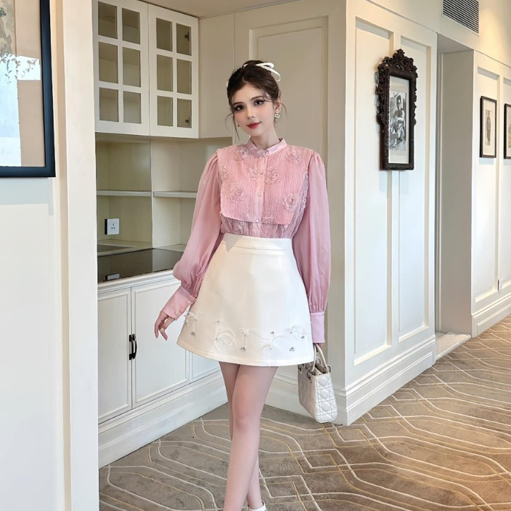 RAINE SET - Set Áo Sơ Mi Ren Cao Cấp Kết Hợp Quần Short Công Sở Tinh Tế