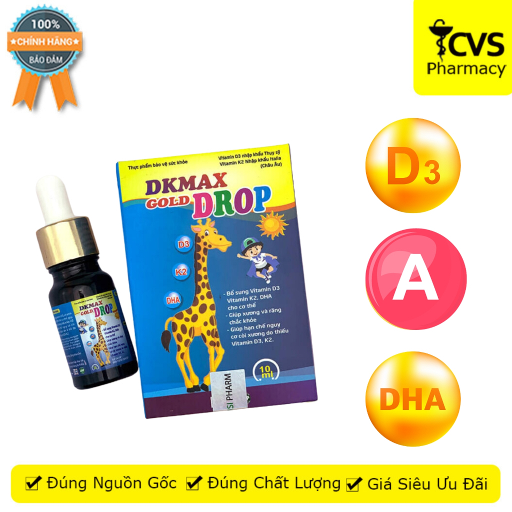 DKMax Gold Drop Giúp hỗ trợ bổ sung vitamin D3, vitamin K2 và DHA cho