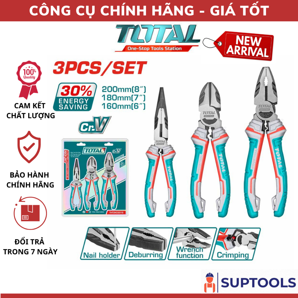 Bộ 3 kềm răng cắt và mũi nhọn dài cao cấp TOTAL THT2K0301S Tiết kiệm 30 ...