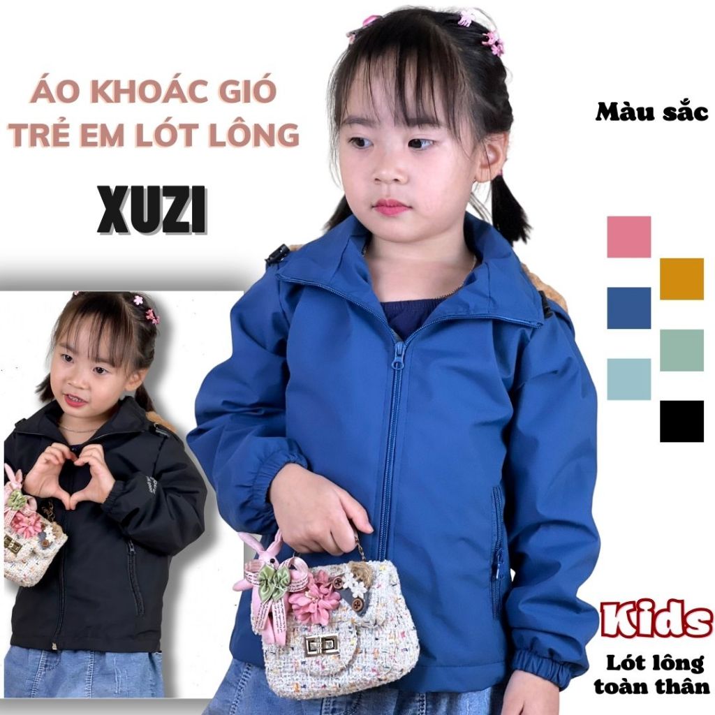 áo khoác gió lót lông cho bé trai gái , áo khoác ngoài gió dù lông cừu vải tráng bạc chống nước giữ ấm cơthể bé thu đông