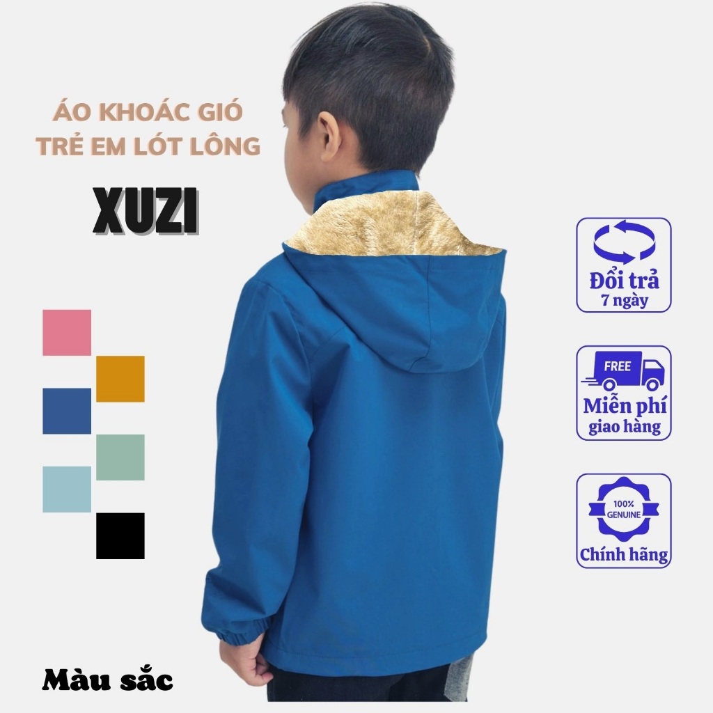 áo khoác gió lót lông cho bé trai gái , áo khoác ngoài gió dù lông cừu vải tráng bạc chống nước giữ ấm cơthể bé thu đông