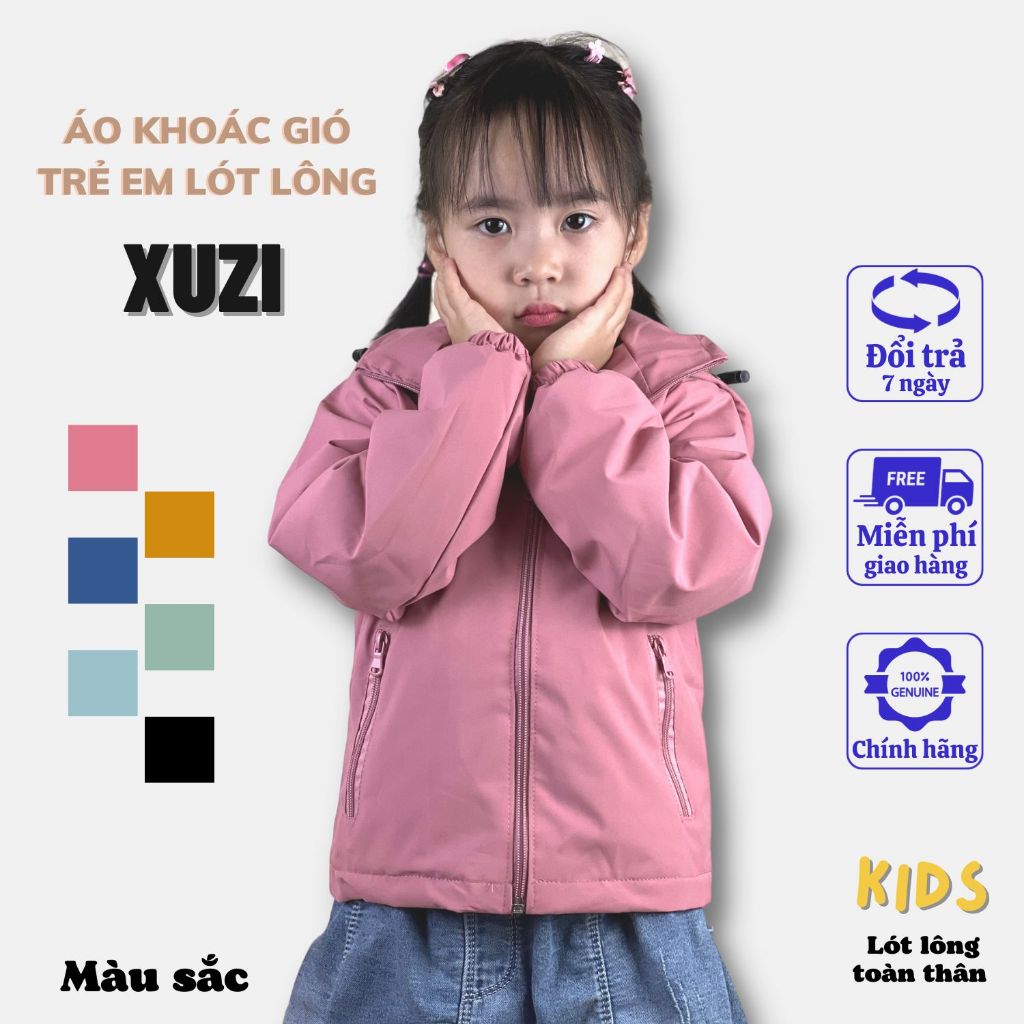 áo khoác gió lót lông cho bé trai gái , áo khoác ngoài gió dù lông cừu vải tráng bạc chống nước giữ ấm cơthể bé thu đông