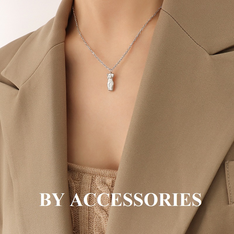 Dây chuyền nữ unisex titan kiểu hình body và hình khuôn mặt trừu tượng không gỉ WN2216