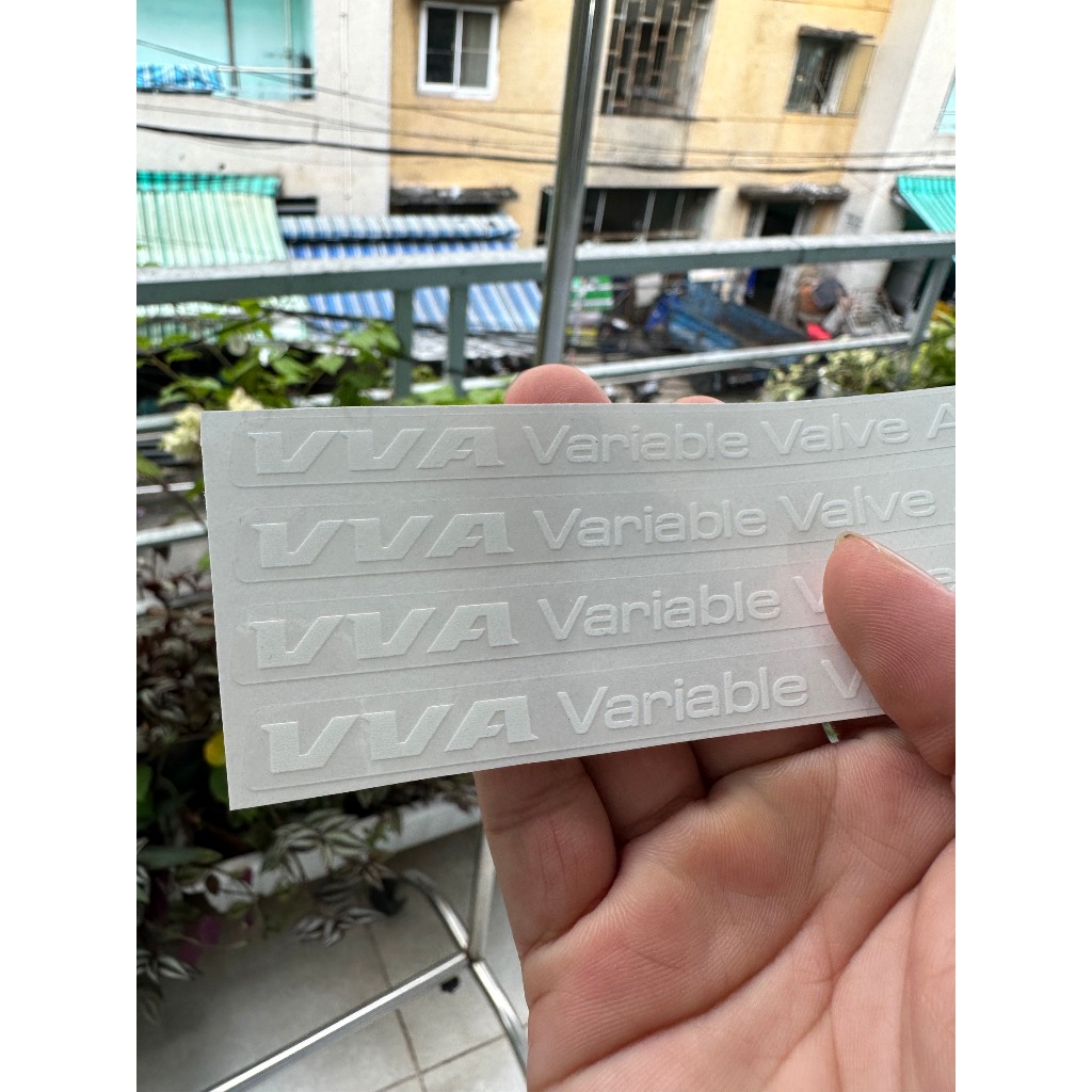 Cặp Tem VVA Variable Valve Actuation chữ trắng nền trong suốt. Decal chống nước, không bay màu. Tem UV cao cấp