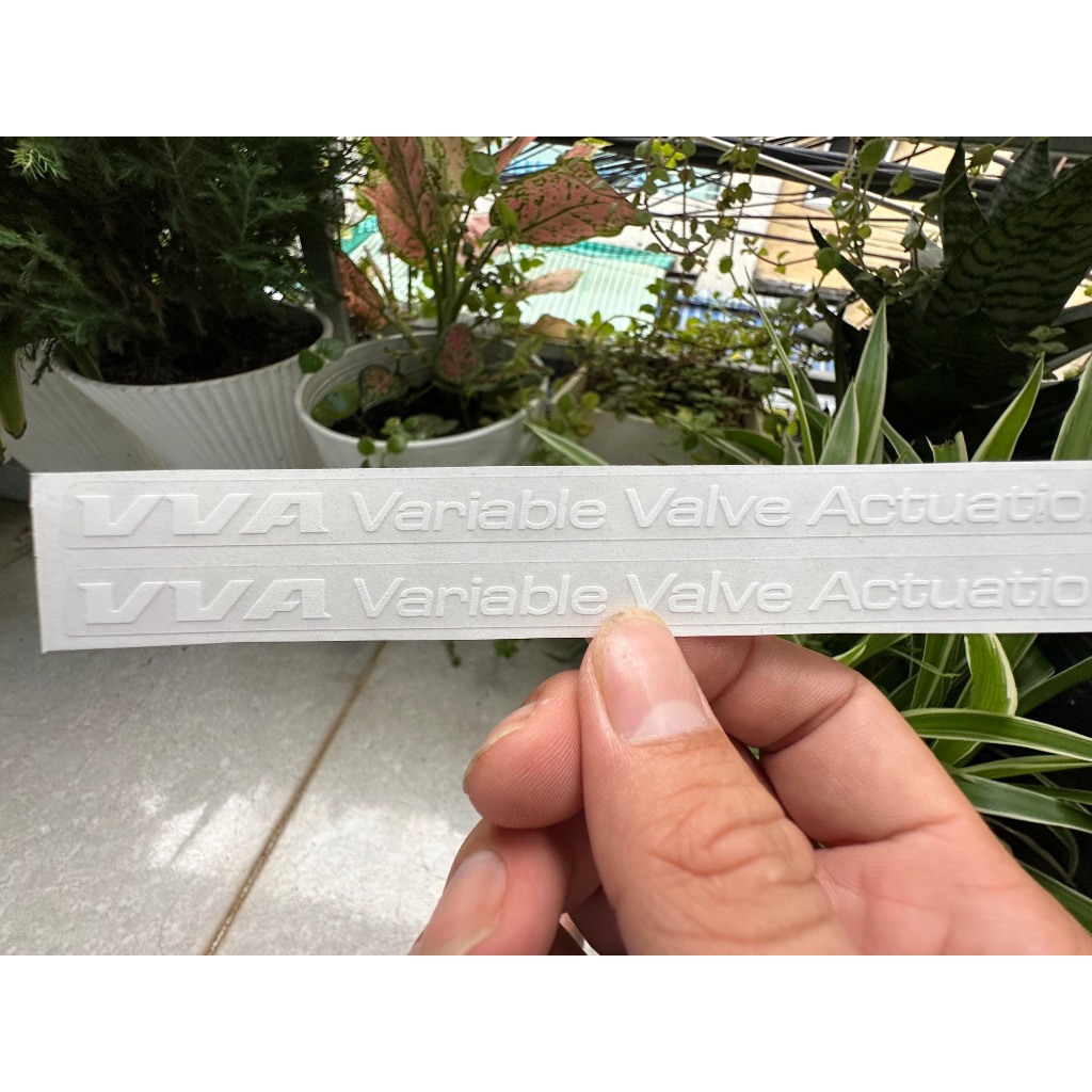 Cặp Tem VVA Variable Valve Actuation chữ trắng nền trong suốt. Decal chống nước, không bay màu. Tem UV cao cấp