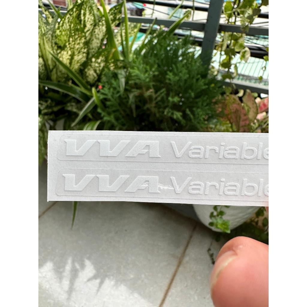 Cặp Tem VVA Variable Valve Actuation chữ trắng nền trong suốt. Decal chống nước, không bay màu. Tem UV cao cấp
