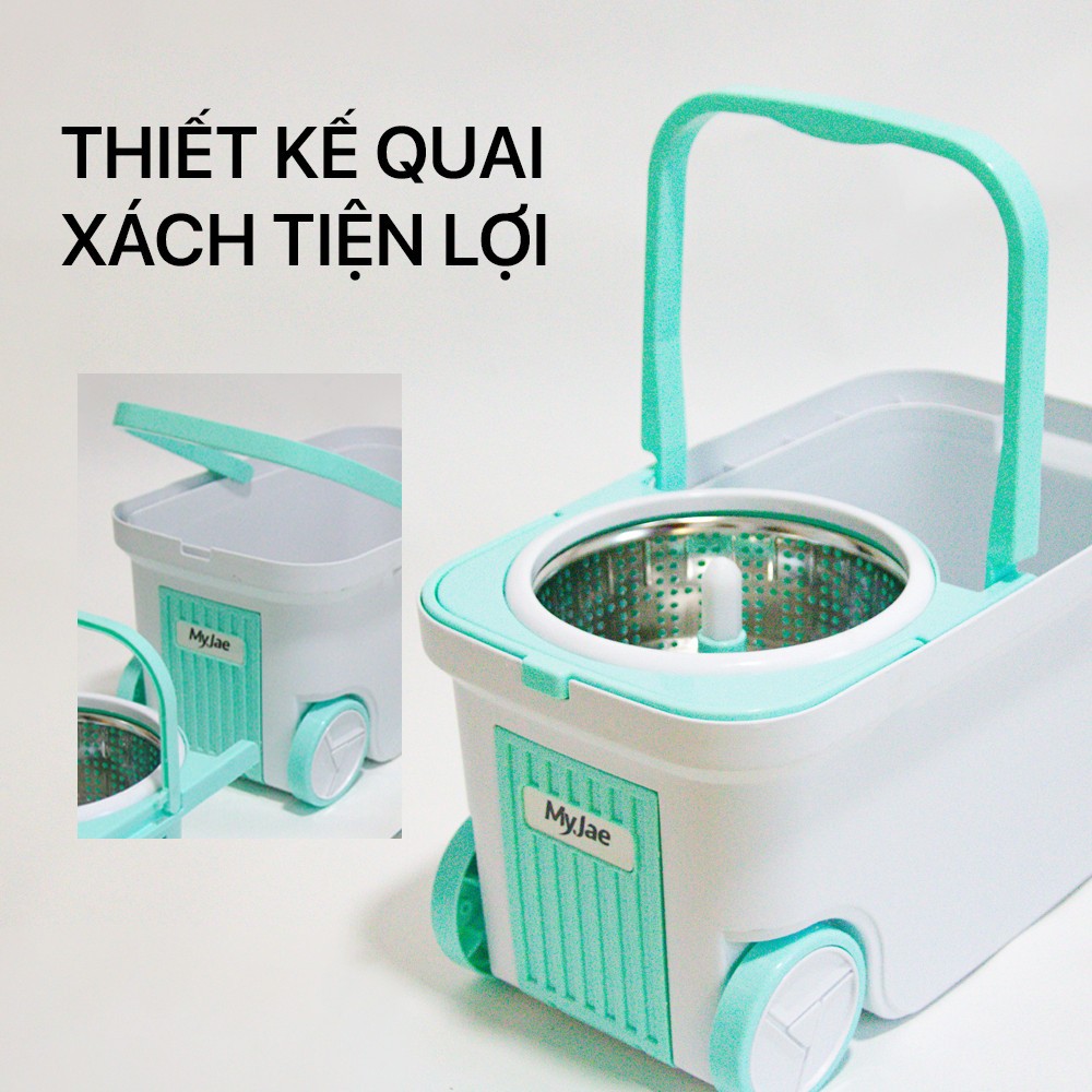 Combo 3 Bông Lau + 1 Bộ Lau Nhà MyJae Đài Loan Sợi Microfiber Xoay Siêu Tốc 360 Độ Thông Minh 129.5cm