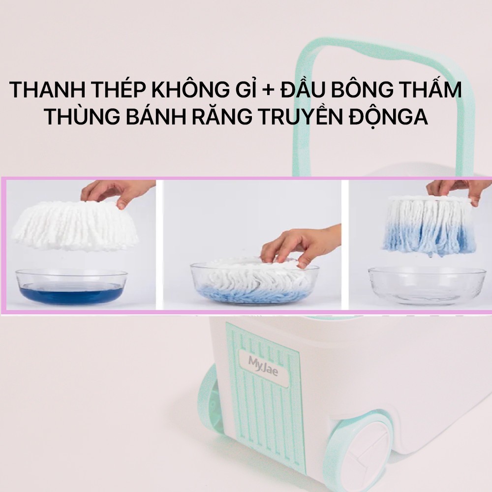 Cây lau nhà xoay siêu tốc MyJae Đài Loan kèm thùng xoay 360 độ thông minh