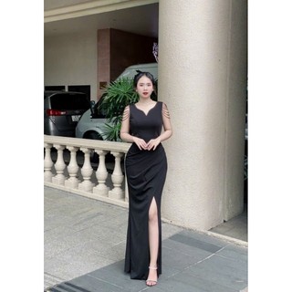 Đầm dạ hội kết pha lê chuỗi vai cao cấp-TKO TẶNG KÈM HOA TAI THỜI TRANG