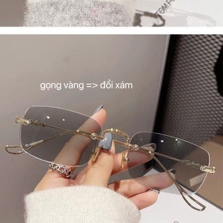 Mắt kính đổi màu Bự store không gọng thời trang chống ánh sáng xanh 0 độ cận nữ Chống tia UV400  1038