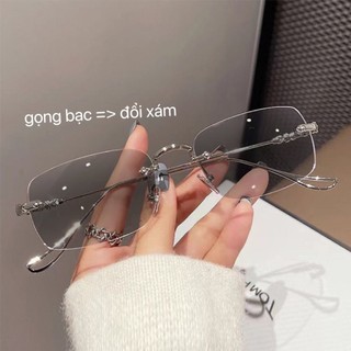 Mắt kính đổi màu Bự store không gọng thời trang chống ánh sáng xanh 0 độ cận nữ Chống tia UV400  1038