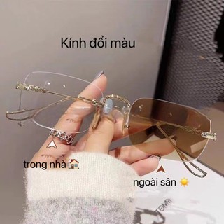 Mắt kính đổi màu Bự store không gọng thời trang chống ánh sáng xanh 0 độ cận nữ Chống tia UV400  1038