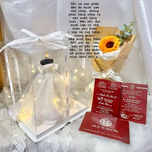 Mô Hình Váy Cưới Mini lúp voan+giày+nhẫn+đèn Lọ len gift
