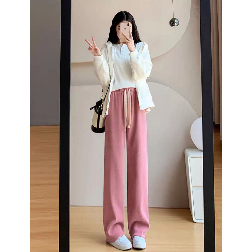 Quần Ống Rộng Nữ Thun Len Suông Mượt Vải Đẹp Loại 1, Thắt Dây Thòng Thời Trang Thu Đông Hàn Quốc