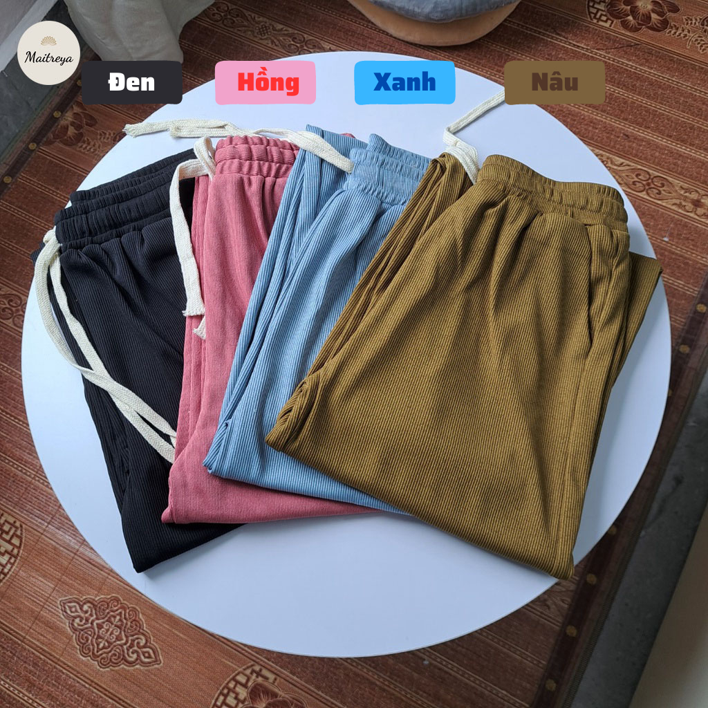 Quần Ống Rộng Nữ Thun Len Suông Mượt Vải Đẹp Loại 1, Thắt Dây Thòng Thời Trang Thu Đông Hàn Quốc