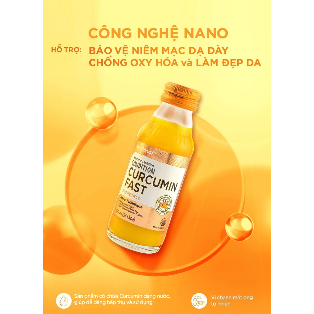 Nước Uống Tinh Chất Nghệ Nano CONDITION CURCUMIN FAST Giúp Bảo Vệ Niêm Mạc Dạ Dày - TPBVSK (Chai Lẻ 100ml)