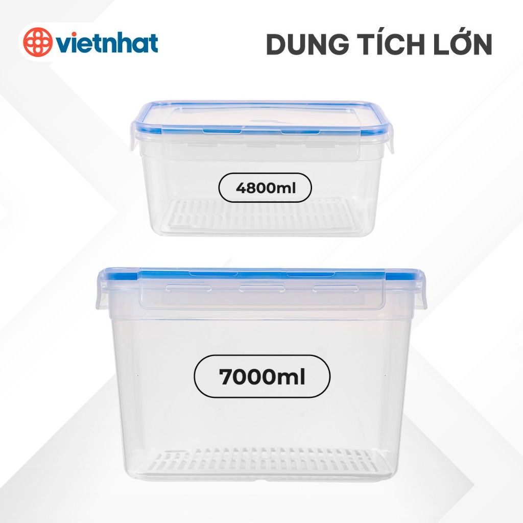 Hộp thực phẩm chữ nhật cỡ lớn 4800 - 7000ml Việt Nhật, Hộp đựng thực phẩm bảo quản rau củ hoa quả thức ăn trong tủ lạnh