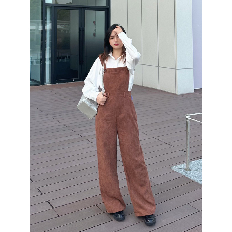 CIDER OVERALLS 2 Quần Yếm nhung ống suông dáng đứng basic đơn sắc