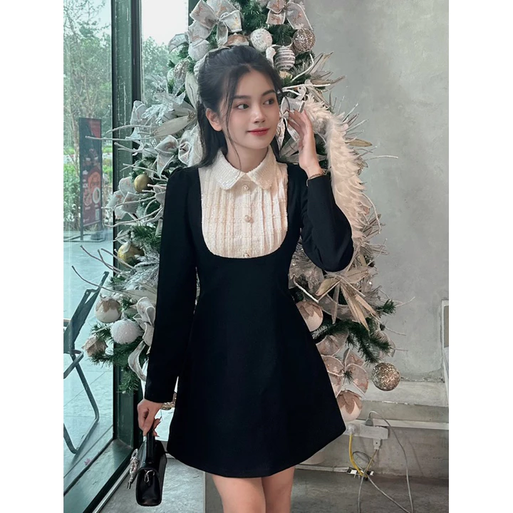 Váy thiết kế nữ cổ sen xếp ly đầm váy nữ thiết kế tiểu thư chiết eo tôn dáng thiết kế thanh lịch cobe.official