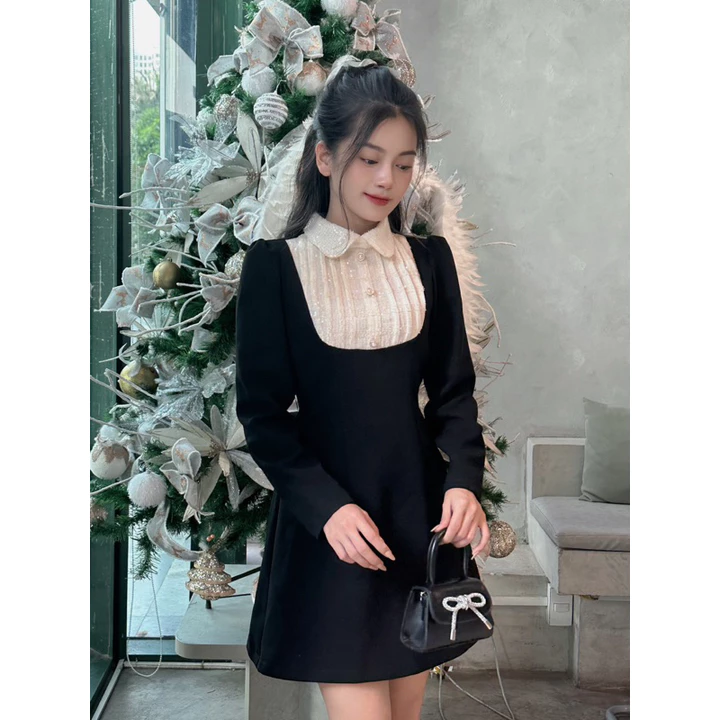 Váy thiết kế nữ cổ sen xếp ly đầm váy nữ thiết kế tiểu thư chiết eo tôn dáng thiết kế thanh lịch cobe.official
