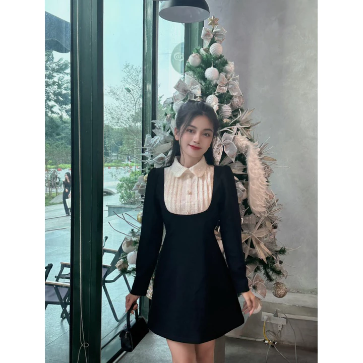 Váy thiết kế nữ cổ sen xếp ly đầm váy nữ thiết kế tiểu thư chiết eo tôn dáng thiết kế thanh lịch cobe.official