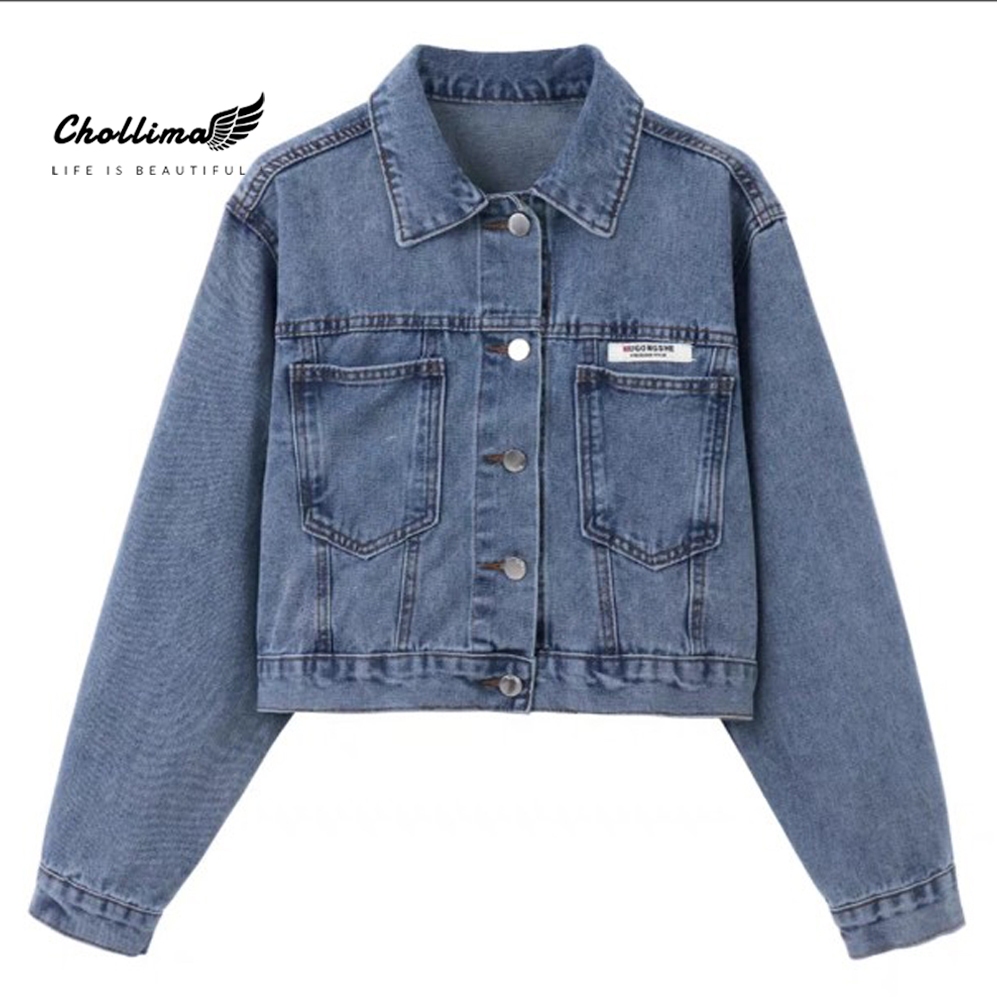 Ảnh Áo khoác jean nữ lửng crotop Hàn quốc form rộng Chollima AK315 phong cách cá tính 3