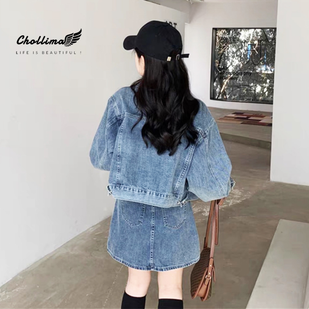 Ảnh Áo khoác jean nữ lửng crotop Hàn quốc form rộng Chollima AK315 phong cách cá tính 2